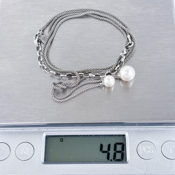 Vintage Italy Dyadema Sterling Silver 925 Pearl Dangle Necklace 21-24" - Picture 5 of 5